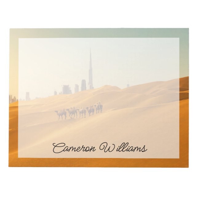 Bloc-note Deserts | Dubai's Skyline View with Camels (Devant)