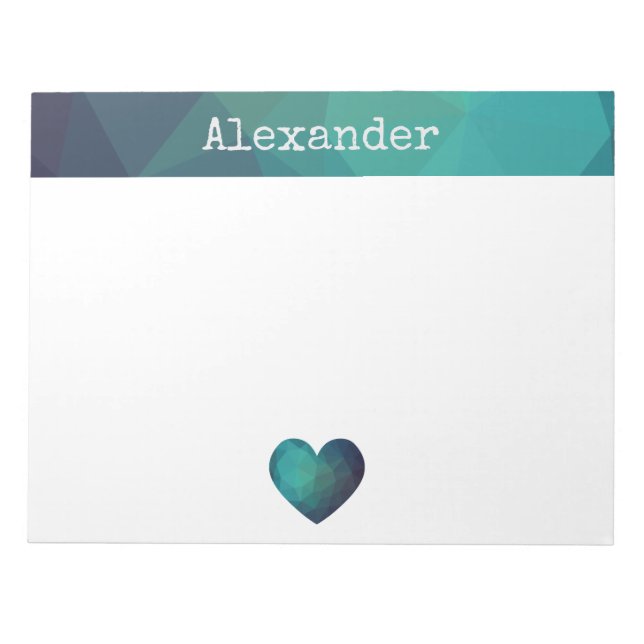 Bloc-note Design de coeur bleu personnalisable nom post-it n (Devant)