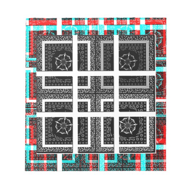 Bloc-note Design graphique À damiers noir, blanc et rouge (Devant)