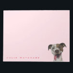 Bloc-note Dessin de Chien Taureau Souriant<br><div class="desc">Il a été dessiné avec un crayon puis coloré numériquement avec un conte et un pastel. Il s'agit d'un dessin d'un taureau brun brun et blanc couleur brun brun et blanc avec un immense sourire rayonnant. Sa langue sort de sa bouche.</div>