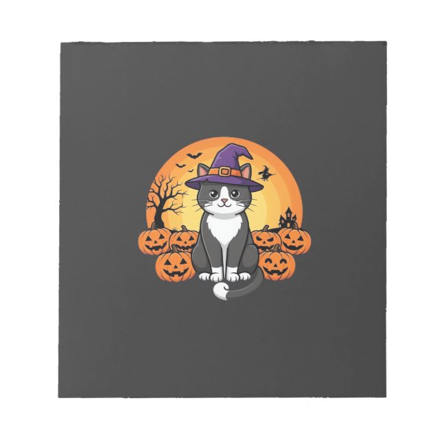 Bloc-note Dessin de lune de citrouille de chat de sorcière d (Devant)