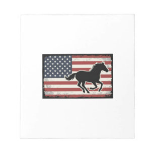 Bloc-note Dessin vectoriel de cheval vintage avec drapeau am