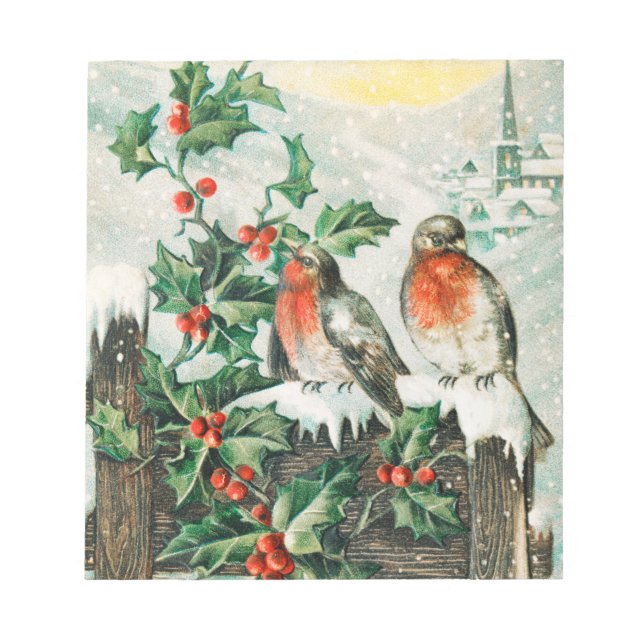 Bloc-note Deux robins on a fence in the snow (Devant)