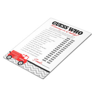 Bloc-note Devinez Qui Firetruck Baby shower Game Pack