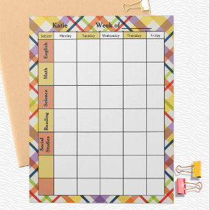 Bloc-note Devoir à la maison à carreaux de l'école brillante