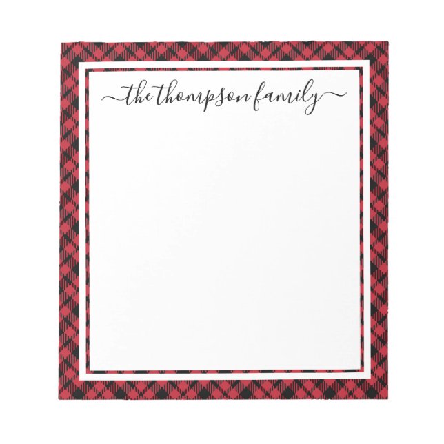 Bloc-note Diamond Buffalo Plaid Script Nom de famille (Devant)