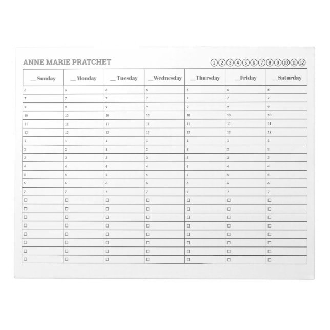 Bloc-note DIMANCHE Débutez les tâches du calendrier hebdomad (Devant)