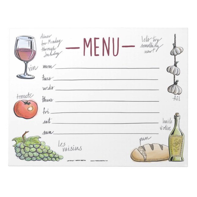 Bloc-note Dîner Gourmet Hebdomadaire Menu Sticky Notepad (Devant)