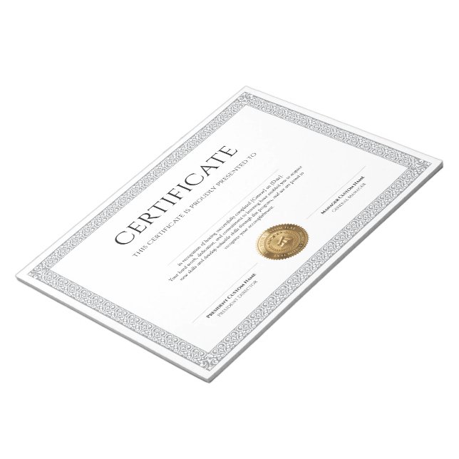 Bloc-note Diplôme Classique Élégant Certificat avec sceau à  (Incliné)