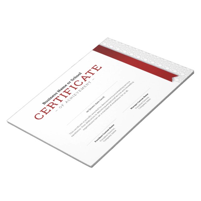 Bloc-note Diplôme Classique Élégant Certificat ruban rouge (Incliné)