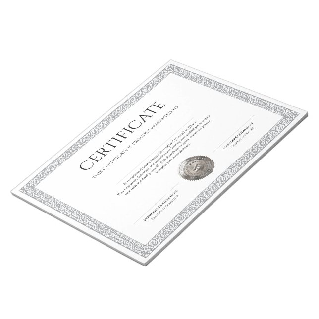 Bloc-note Diplôme élégant classique Certificat avec sceau ar (Incliné)