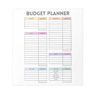 Bloc-note Disposition de Planificateur de Budget Pastel