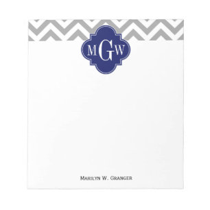 Bloc-note Dk Grey Lg Chevron Navy Quatrefoil 3 Monogramme