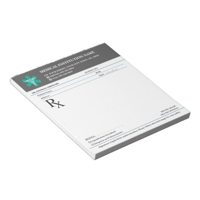 Bloc-note Doctor Prescription Medical RX Pad – Charcoal Grey (Incliné)