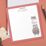 Bloc-note Don de l'enseignant de la Saint-Valentin<br><div class="desc">Tout ce dont vous avez besoin, c'est d'amour... et d'un cadeau d'appréciation extraordinaire pour l'enseignant pour montrer à quel point vous êtes reconnaissant pour cet enseignant spécial dans votre vie ! Cet adorable bloc-notes comporte une chouette d'aquarelle douce tenant un petit coeur rouge avec la lecture de texte mignon, "Le...</div>