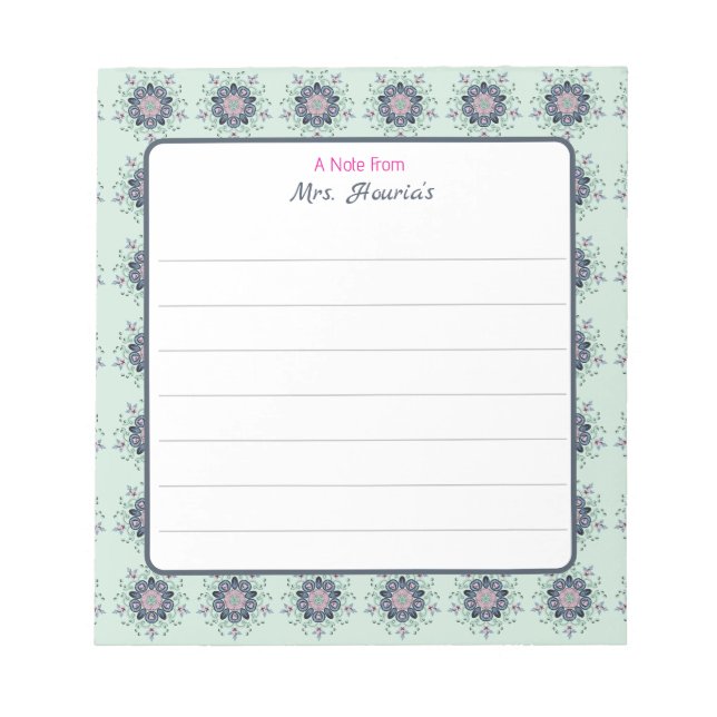 Bloc-note Doodles de Mandala turquoise moderne rose (Devant)