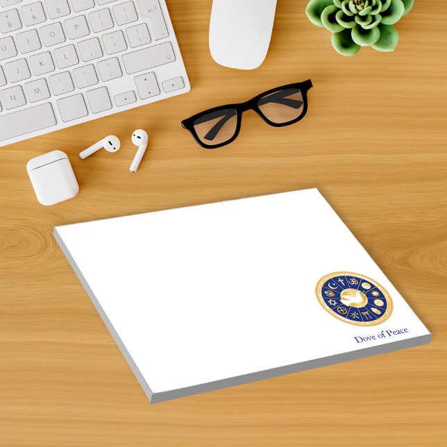 Bloc-note Dove of Peace 8,5"x11" (Dove of Peace 8.5"x11", 40-page Notepad featuring mandala of gold icons of world faiths.)