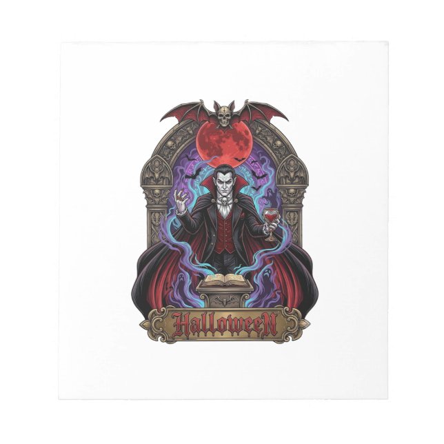 Bloc-note Dracula Halloween Lune Rouge Chauves-souris Crâne_ (Devant)