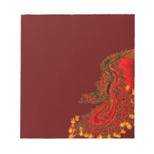 Bloc-note Dragon chinois dessin rouge et or