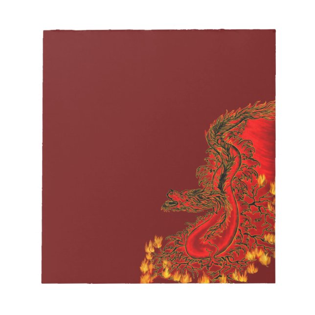 Bloc-note Dragon chinois dessin rouge et or (Devant)