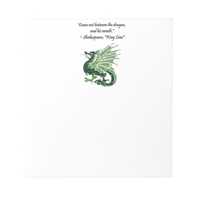 Bloc-note Dragon et sa colère Shakespeare King Lear Dessin (Devant)