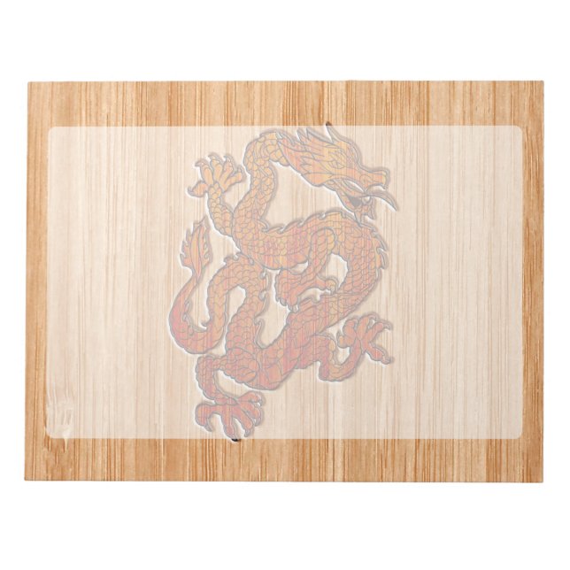 Bloc-note Dragon Oriental Rouge sur style Bambou (Devant)