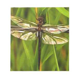 Bloc-note Dragonfly Artistique En Brown Et Jaune Sur Vert