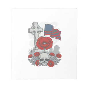 Bloc-note Drapeau de pavot commémoratif Croix Gravure Vintag