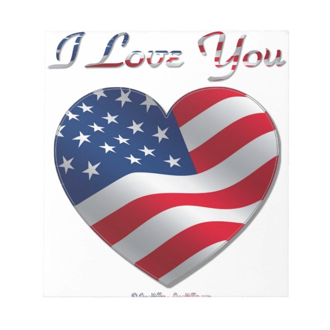 Bloc-note Drapeau USA Cœur Je T'Aime (Devant)