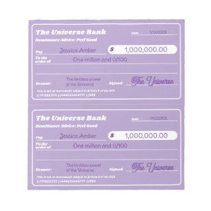 Bloc-note Droit d'attraction Cute Pastel Purple Blank Checks