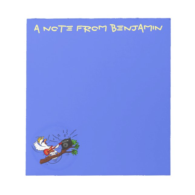Bloc-note Drôle cockatoo jouant de la guitare rock dessin an (Devant)