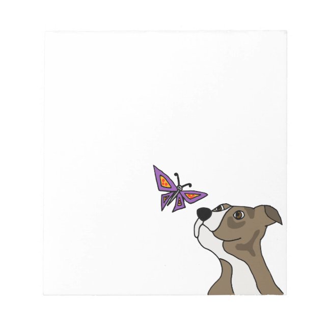 Bloc-note Drôle de Pitbull gris et blanc et papillon (Devant)