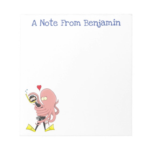 Bloc-note Drôle pieuvre embrasse plongeur dessin animé humou (Devant)