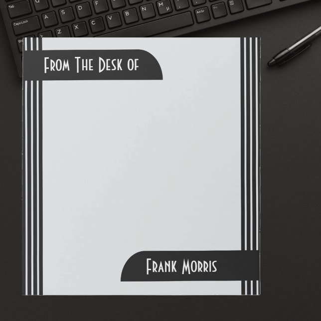 Bloc-note Du Bureau Art Déco Moderne (Modern Art Deco Monogrammed Note Sheet Pad. Classic black and white.)