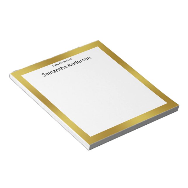 Bloc-note Du bureau de Black White et Gold Votre nom (Incliné)