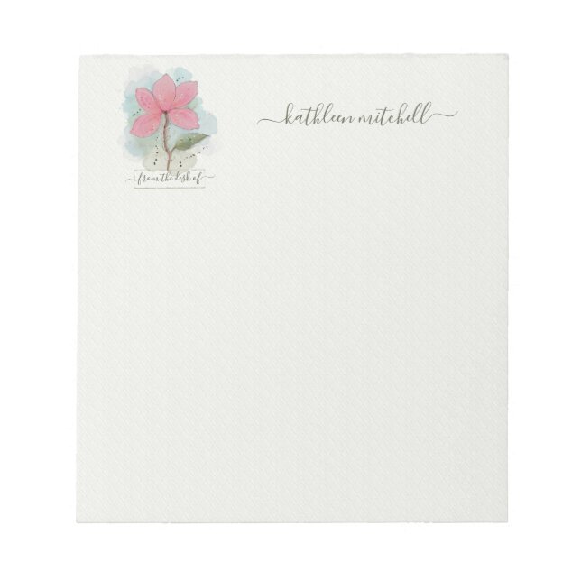 Bloc-note Du bureau de Fleur aquarelle personnalisée (Devant)