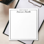 Bloc-note Du Bureau De L'Élégant Script Minimaliste Noir<br><div class="desc">Faites une déclaration avec cet élégant bloc-notes de script noir,  personnalisé juste pour vous. Que vous soyez en train de lire des notes ou de faire des listes de choses à faire,  ce bloc-notes élégant vous aidera à rester au sommet de votre journée dans le style.</div>