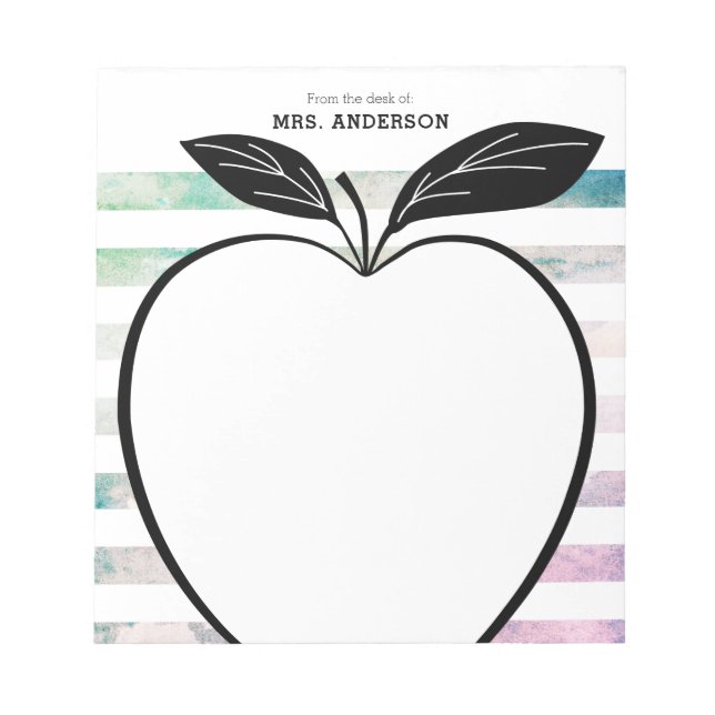 Bloc-note Du bureau de l'enseignant Pomme d'aquarelle rayure (Devant)