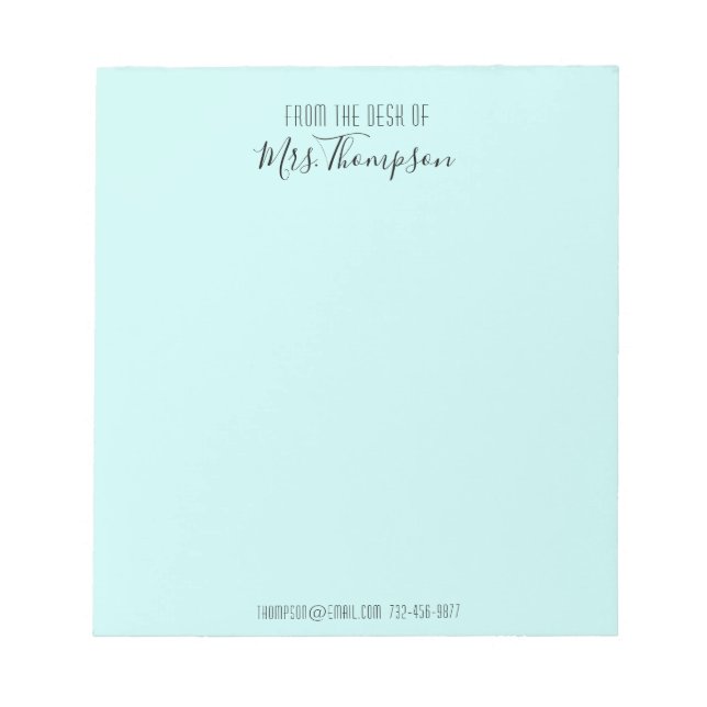 Bloc-note Du Bureau De Turquoise Nom Moderne Script (Devant)