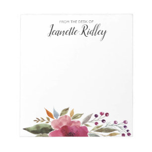 Bloc-note Du Bureau Des Fleurs D'Aquarelle Burgund Modernes