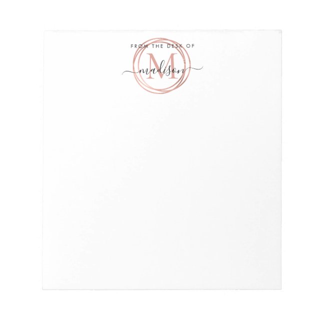 Bloc-note Du bureau du nom Rose Rose Rose Gold Monogramme (Devant)