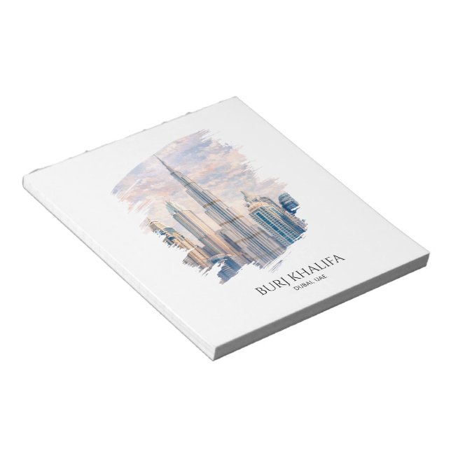 Bloc-note Dubai Burj Khalifa Luxury City Skyline Watercolor  (Incliné)