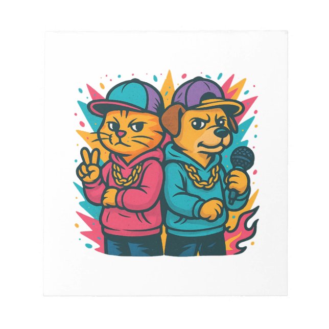 Bloc-note Duo de rap cool chat & chien (Devant)