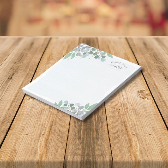 Bloc-note Dusty Blue Watercolor Eucalyptus Gold Dots (Créateur téléchargé)