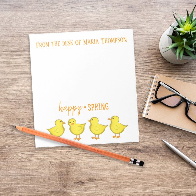 Bloc-note Easter Chics Spring Whimsical  (Happy Spring personalized desk paper with cute yellow chicks and seasonal header.)