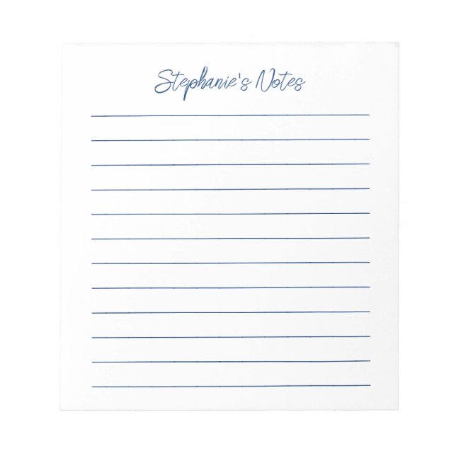 Bloc-note Écriture Élégante Bleu Marine Personnalisée (Devant)