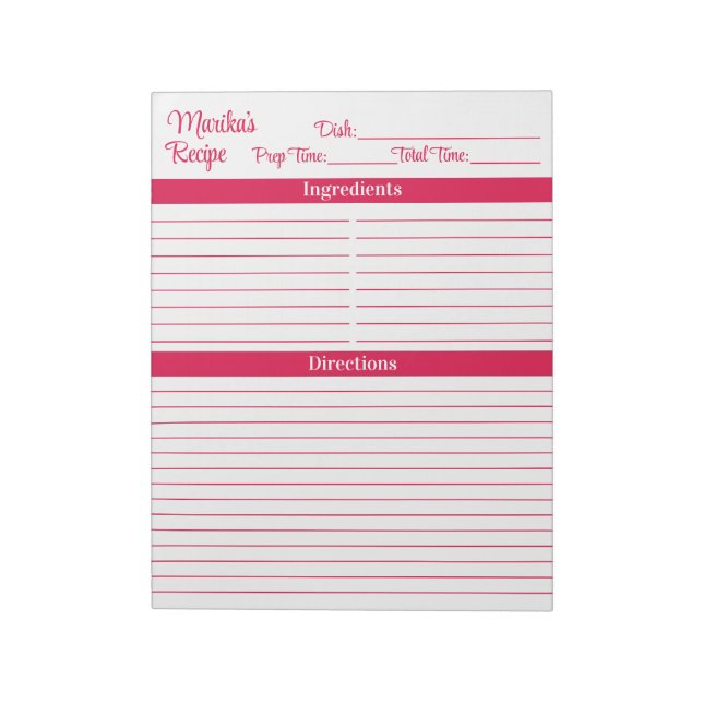 Bloc-note Écriture Élégante Cerise Rouge 8.5x11 Recettes de  (Tourné)