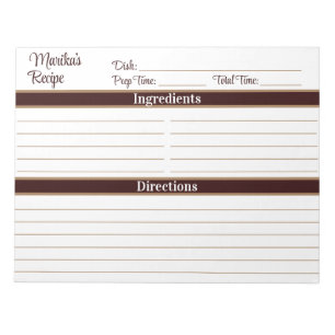 Bloc-note Écriture Élégante Chocolat Marron 8.5x11 Recettes