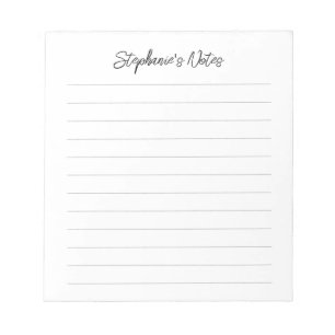 Bloc-note Écriture Élégante Personnalisée Noir & Gris Ligné