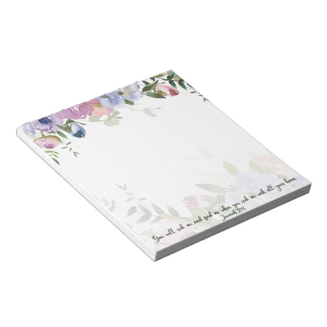 Bloc-note Écriture florale aquarelle pastel Jérémie 29:13 (Incliné)